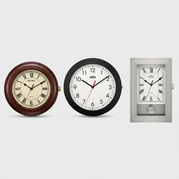Selection of high-quality wall clocks from reputable brands for living room and kitchen